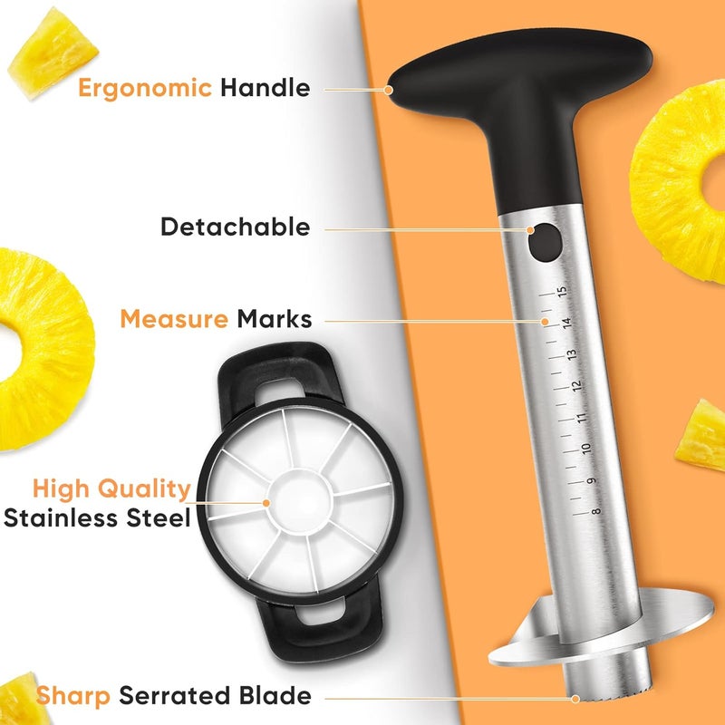 OOKUU Pineapple Corer Cutter, Stainless Steel Fruit Pineapple Peeler Slicer [Upgraded, Reinforced, Thicker Blade], Pineapple Core Remover with Measure Mark, Kitchen Tool for Diced Pineapple Rings - Image 2